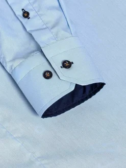 Metz Solid Blue Overhemd Lange Mouw