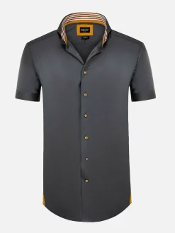 Owen Tailored Fit Anthracite Overhemd Korte Mouw