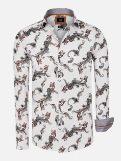 Paisley White Floral Print Overhemd Lange Mouw