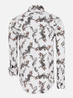 Paisley White Floral Print Overhemd Lange Mouw