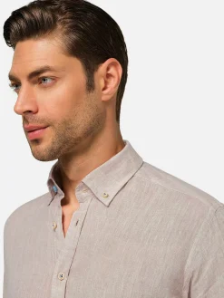 Redention Linen Beige Overhemd Lange Mouw