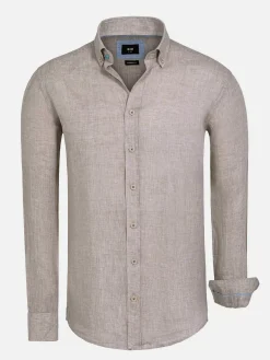 Redention Linen Beige Overhemd Lange Mouw
