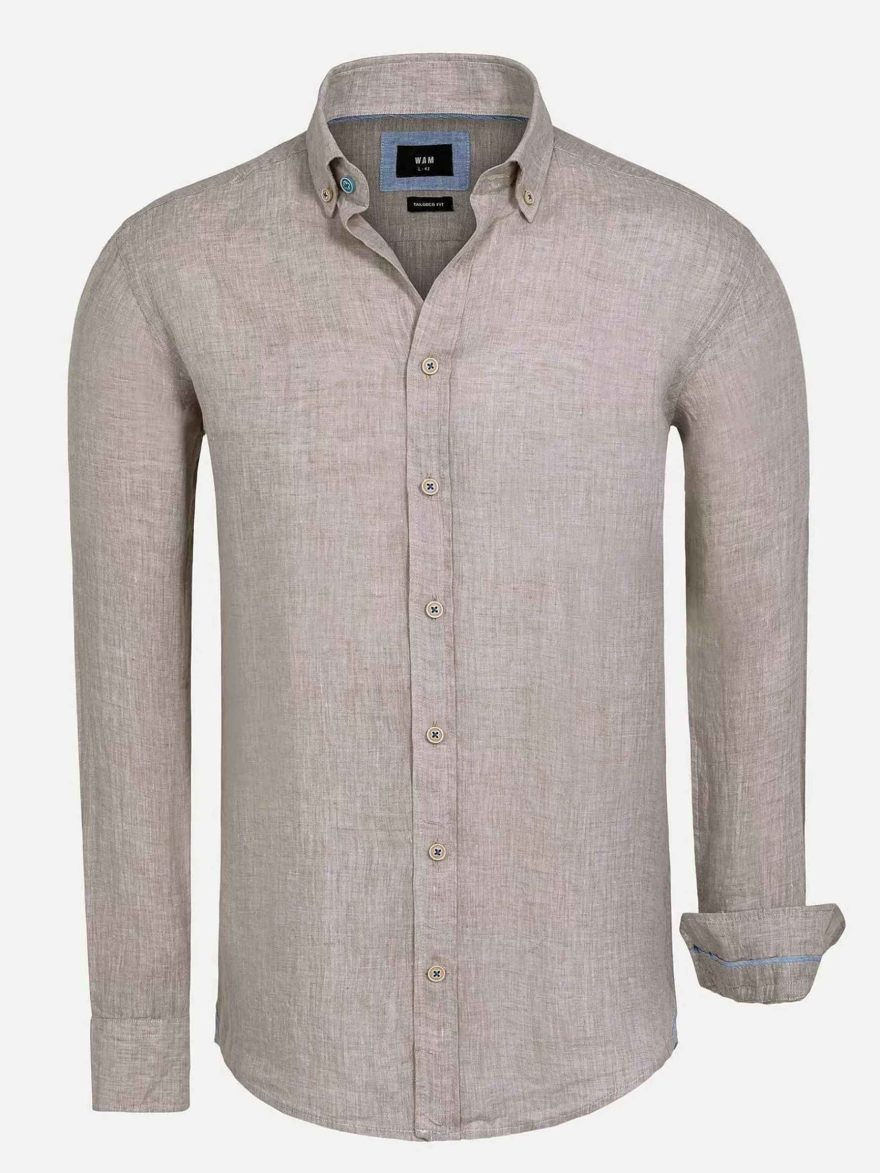 Redention Linen Beige Overhemd Lange Mouw