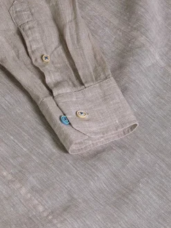 Redention Linen Beige Overhemd Lange Mouw