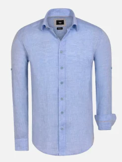 Redention Linen Blue Overhemd Lange Mouw