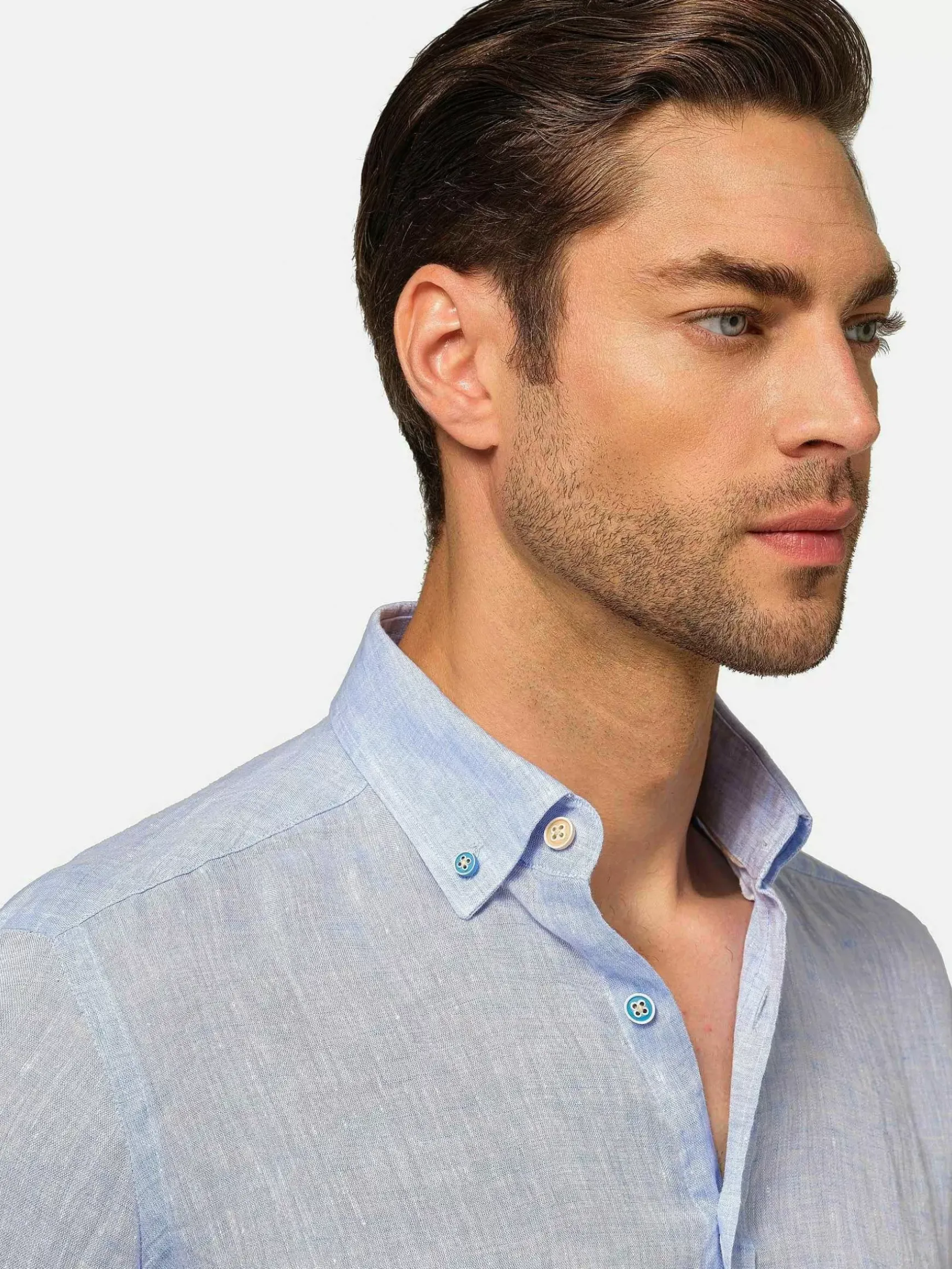 Redention Linen Blue Overhemd Lange Mouw