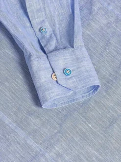 Redention Linen Blue Overhemd Lange Mouw
