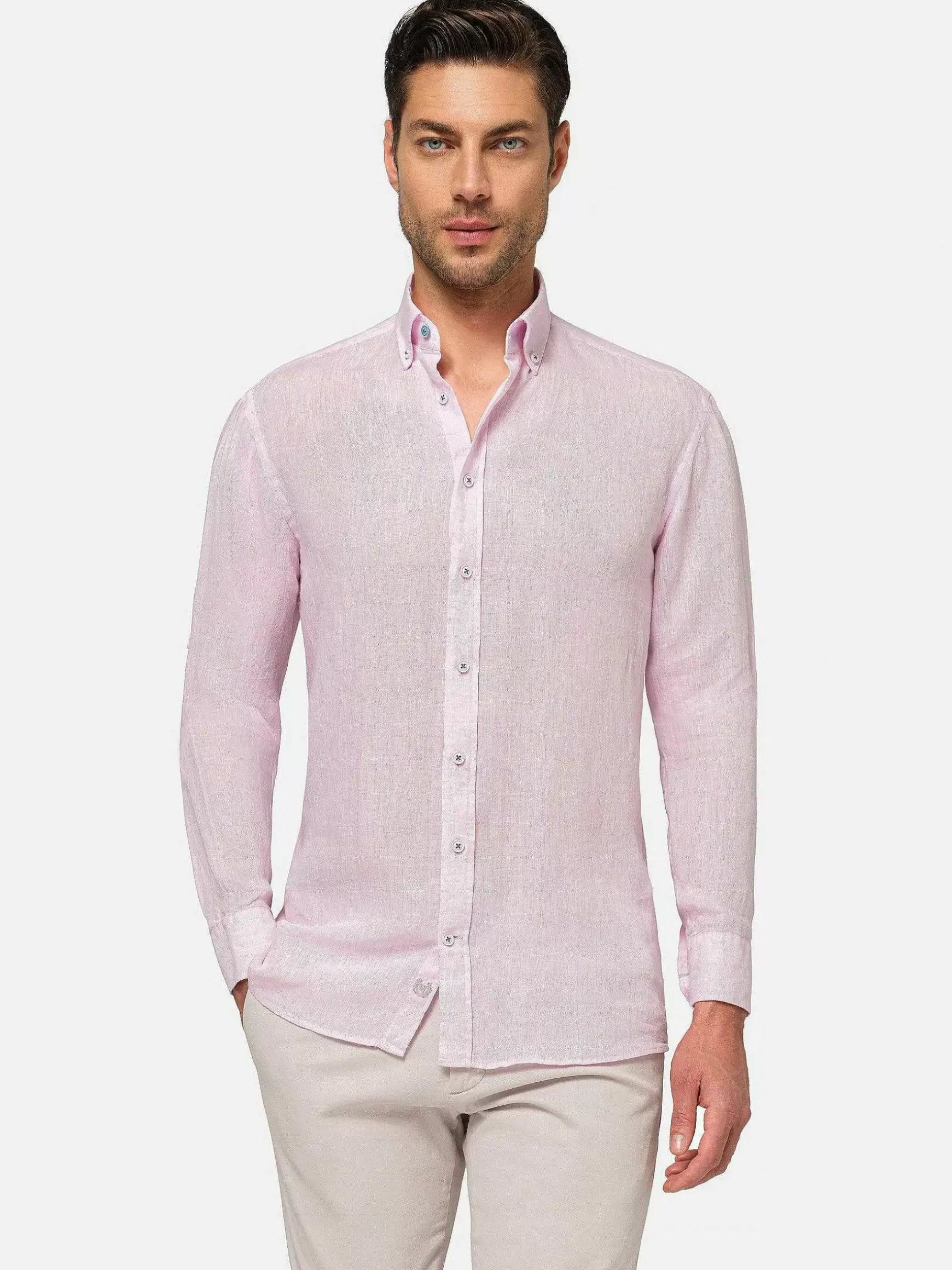 Redention Linen Pink Overhemd Lange Mouw