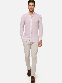 Redention Linen Pink Overhemd Lange Mouw