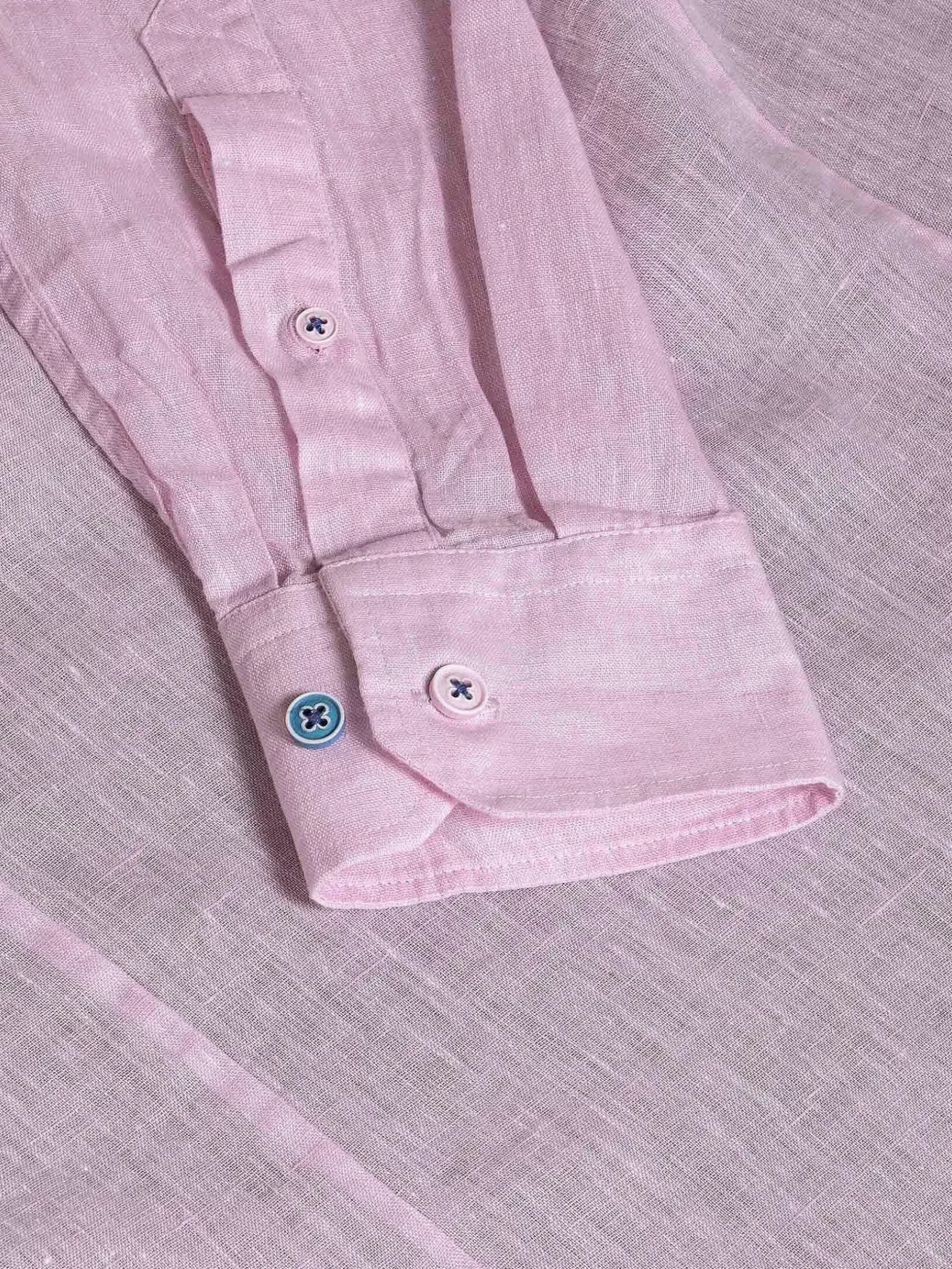 Redention Linen Pink Overhemd Lange Mouw