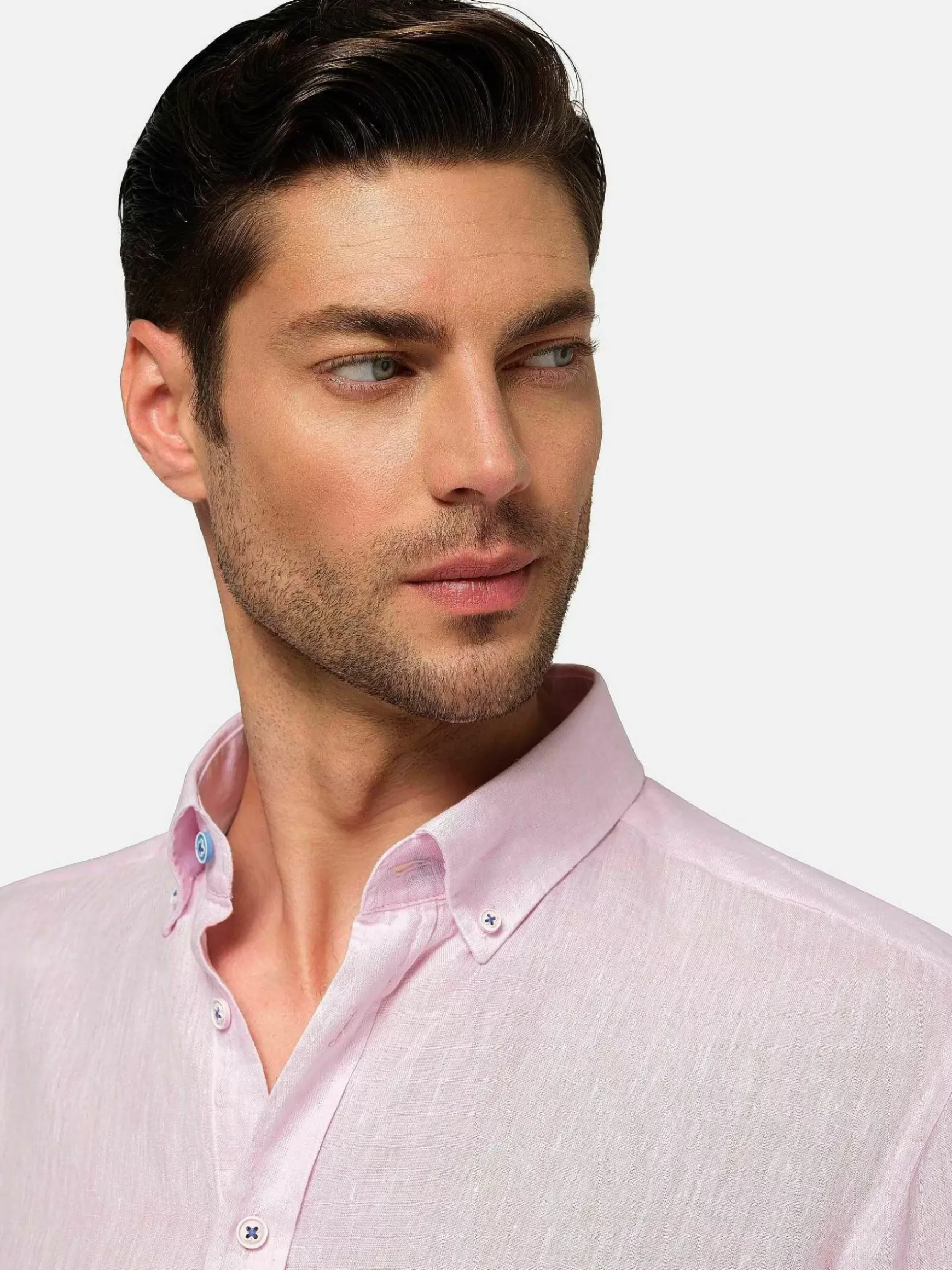 Redention Linen Pink Overhemd Lange Mouw