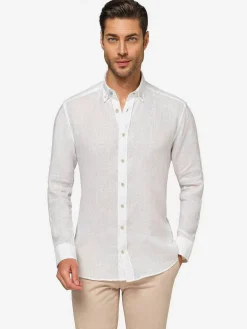 Redention Linen White Overhemd Lange Mouw