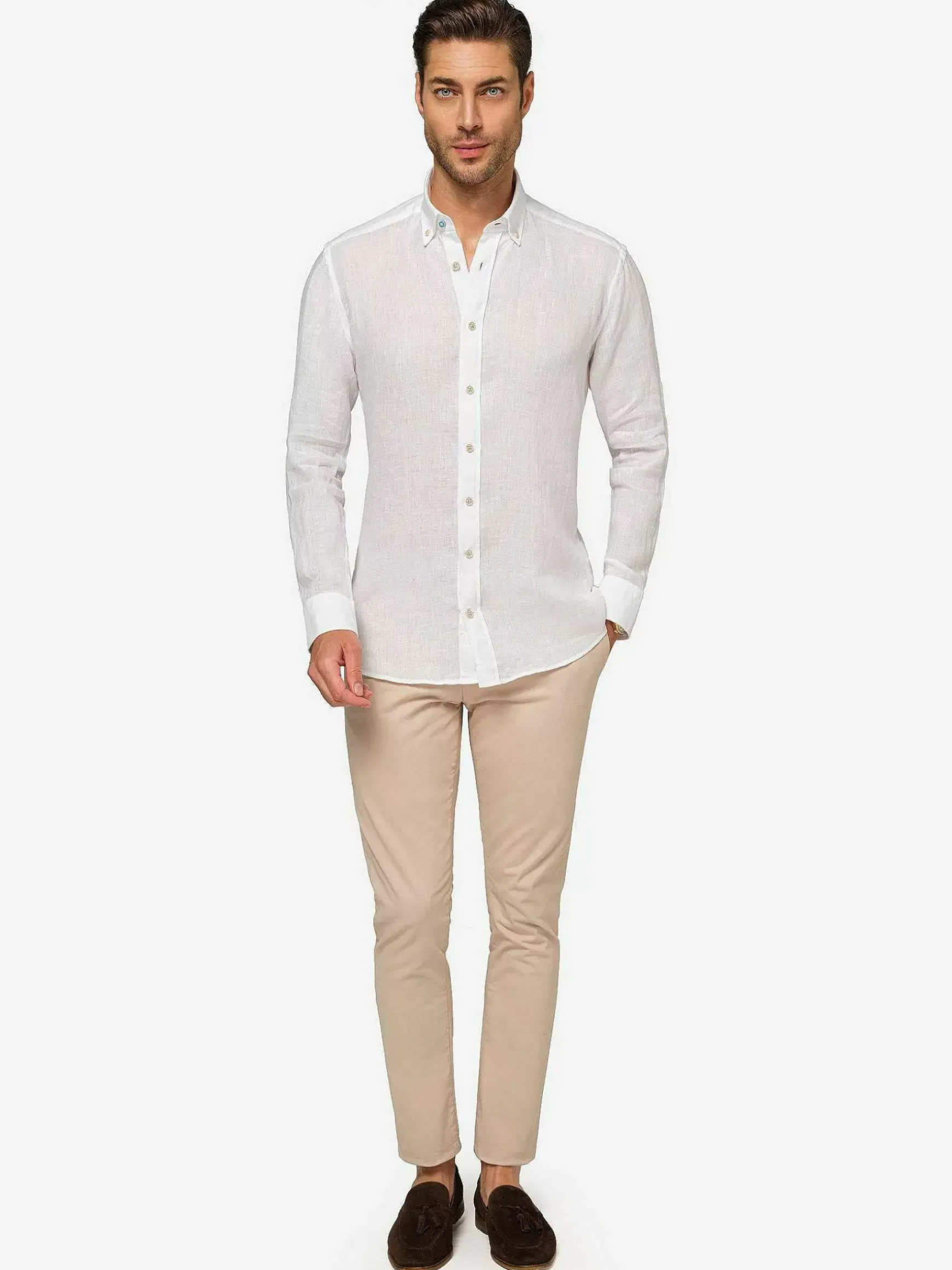Redention Linen White Overhemd Lange Mouw