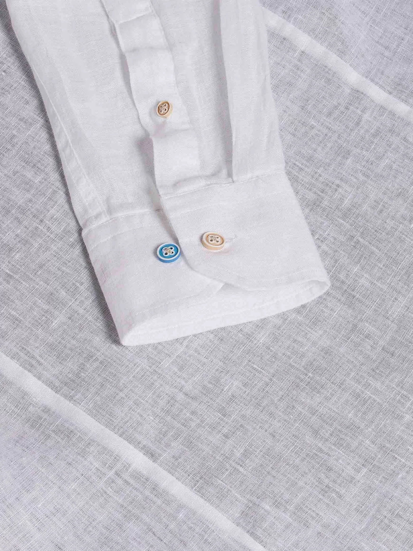 Redention Linen White Overhemd Lange Mouw