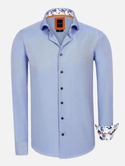 Redon Blue Poplin Plain Overhemd Longe Mouw