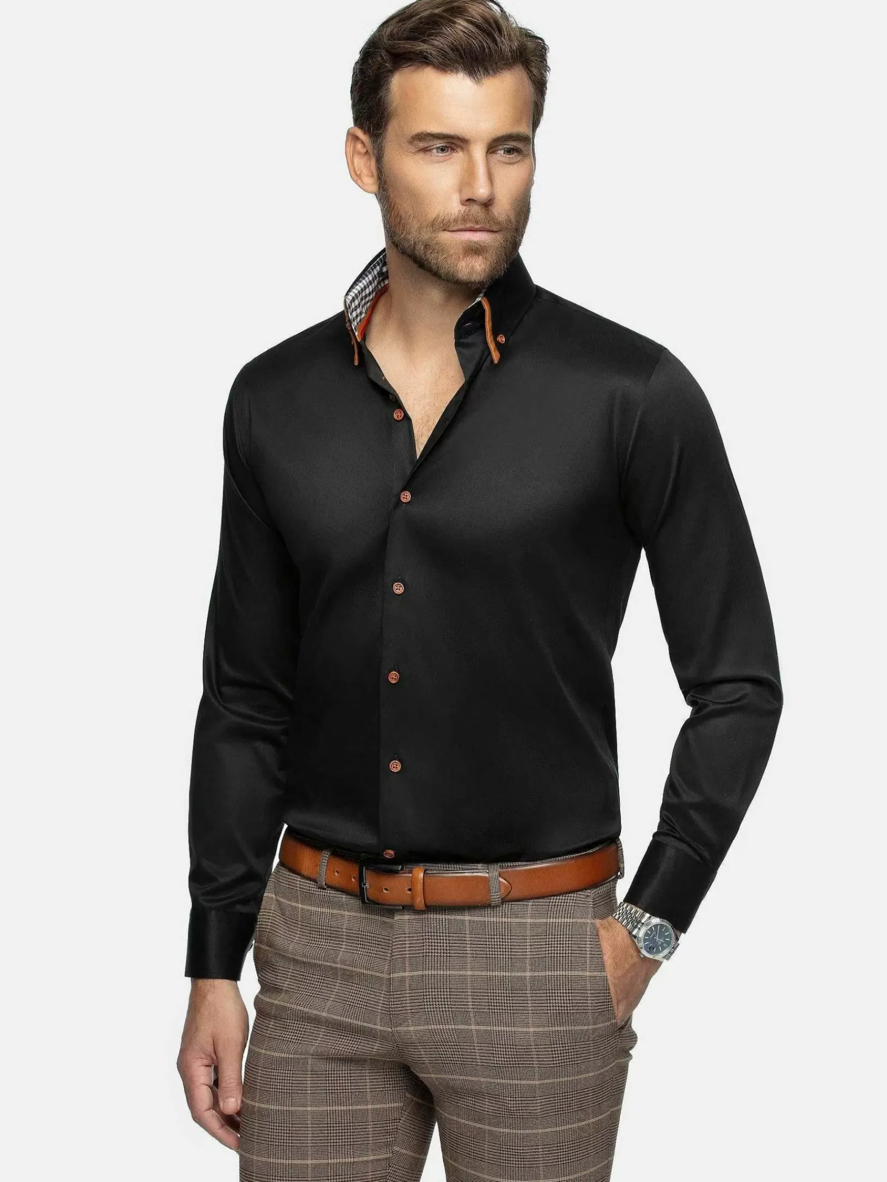 Romney Solid Black Overhemd Lange Mouw