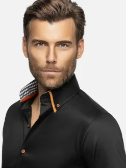 Romney Solid Black Overhemd Lange Mouw