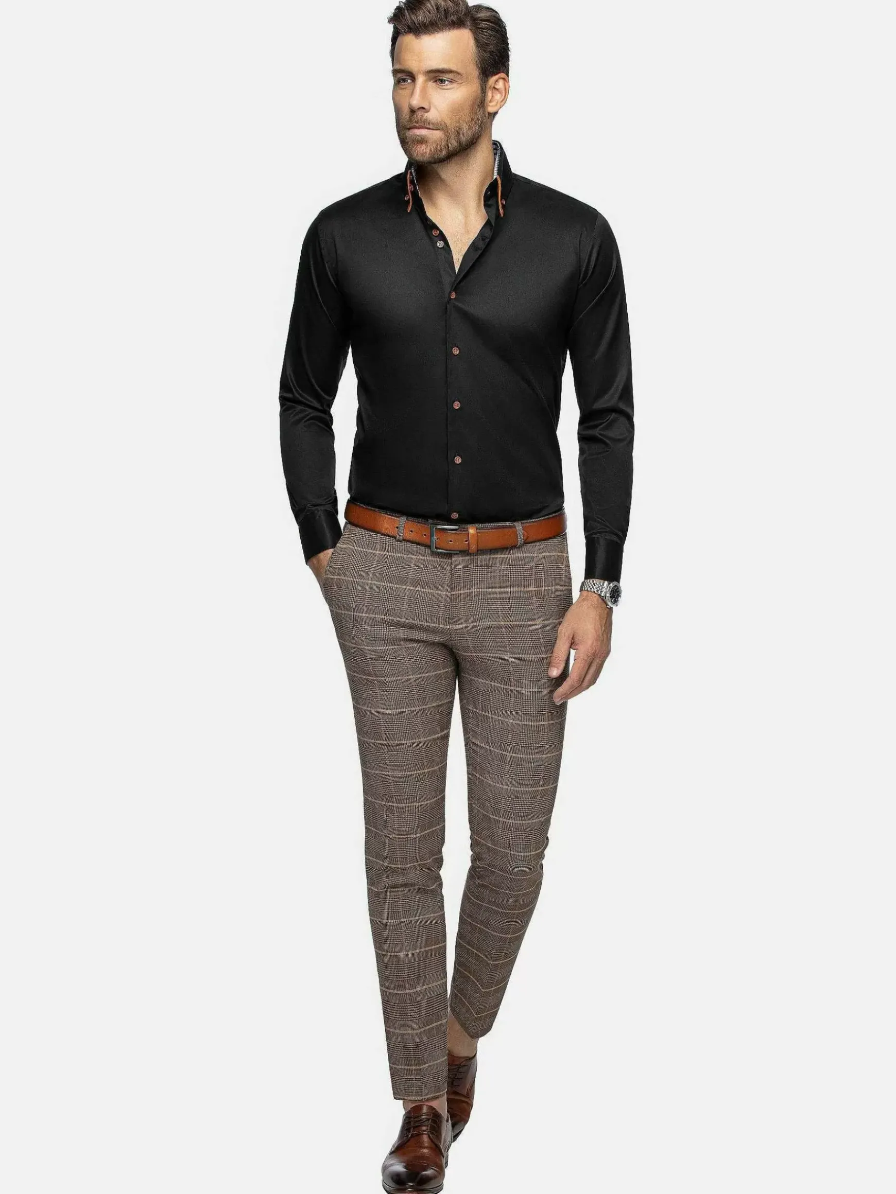 Romney Solid Black Overhemd Lange Mouw