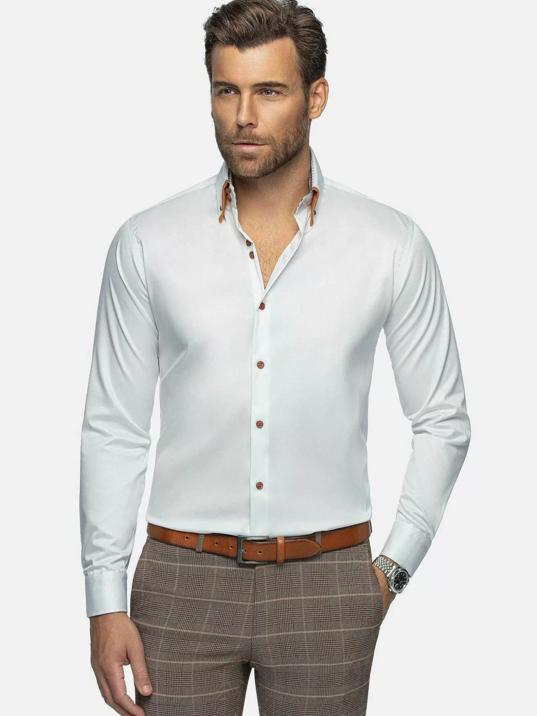 Romney Solid White Overhemd Lange Mouw