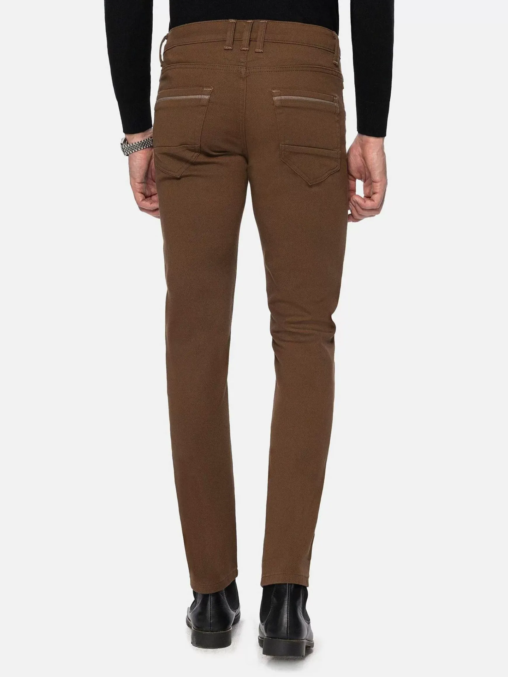 Santiago Slim Fit Textured Brown Jeans