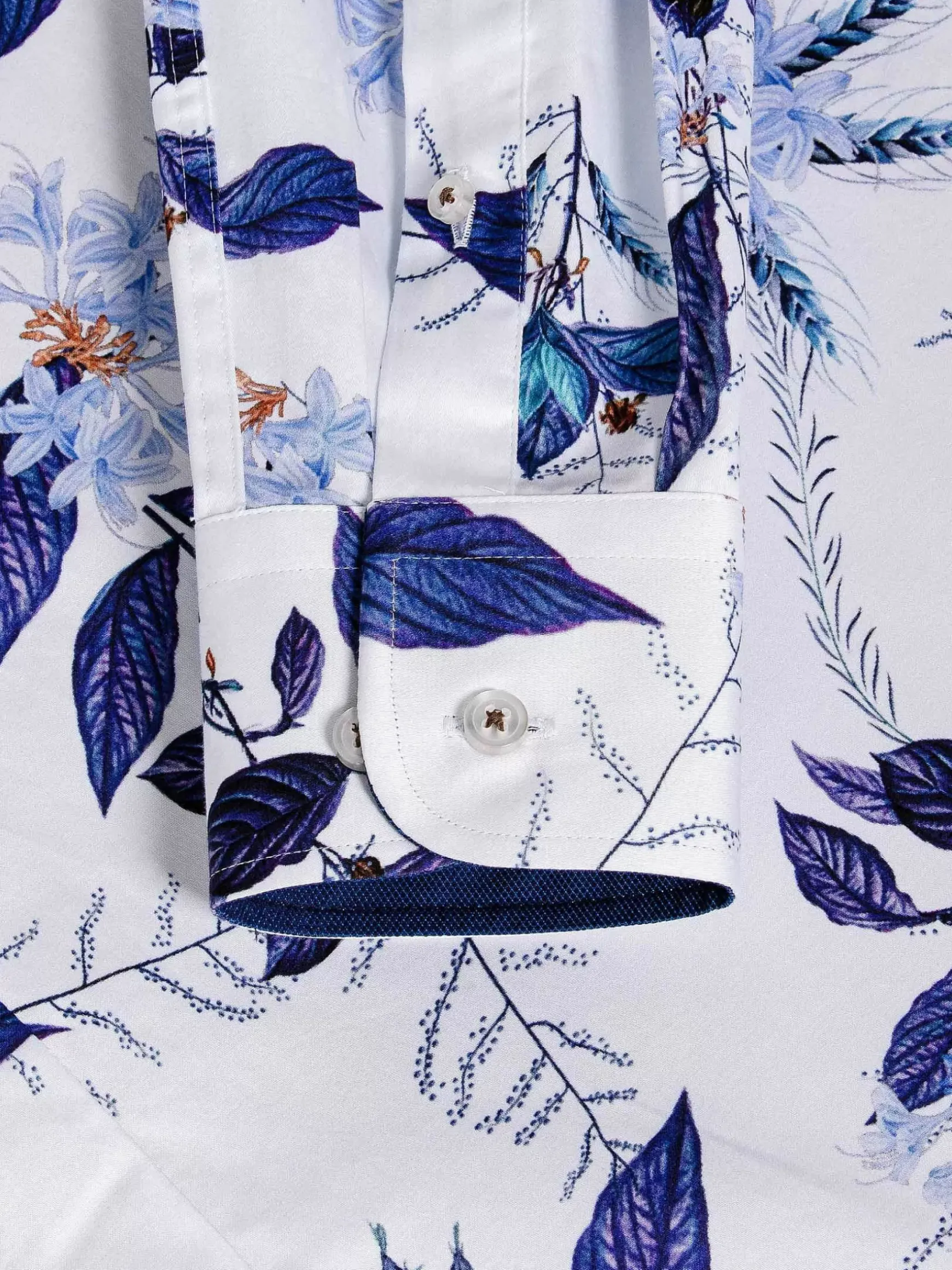 Santorini White Floral Print Overhemd Lange Mouw