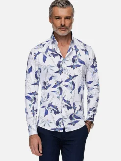 Santorini White Floral Print Overhemd Lange Mouw