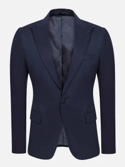 Single Breasted Textured Navy Colbert