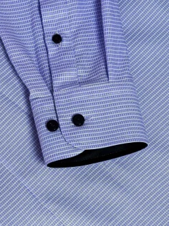 Sky Lake Royal Blue Micro Patterned Overhemd Lange Mouw