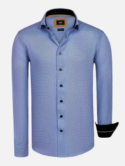 Sky Lake Royal Blue Micro Patterned Overhemd Lange Mouw