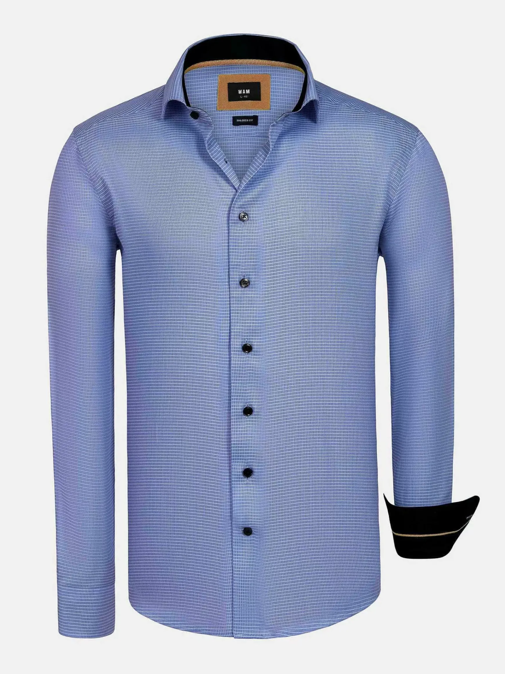 Sky Lake Royal Blue Micro Patterned Overhemd Lange Mouw