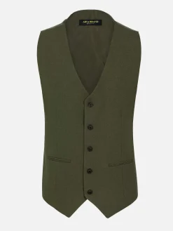 Slim Fit Textured Khaki Gilet