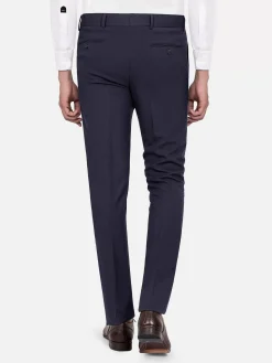 Slim Fit Textured Navy Pantalon