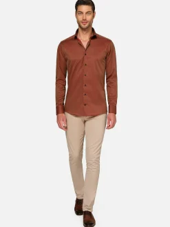 Tempesta Plain Cotton Light Brown Overhemd Lange Mouw
