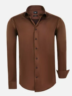 Tempesta Plain Cotton Light Brown Overhemd Lange Mouw