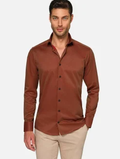 Tempesta Plain Cotton Light Brown Overhemd Lange Mouw