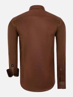 Tempesta Plain Cotton Light Brown Overhemd Lange Mouw