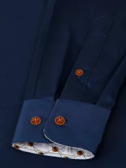 Vercelli Solid Navy Overhemd Lange Mouw