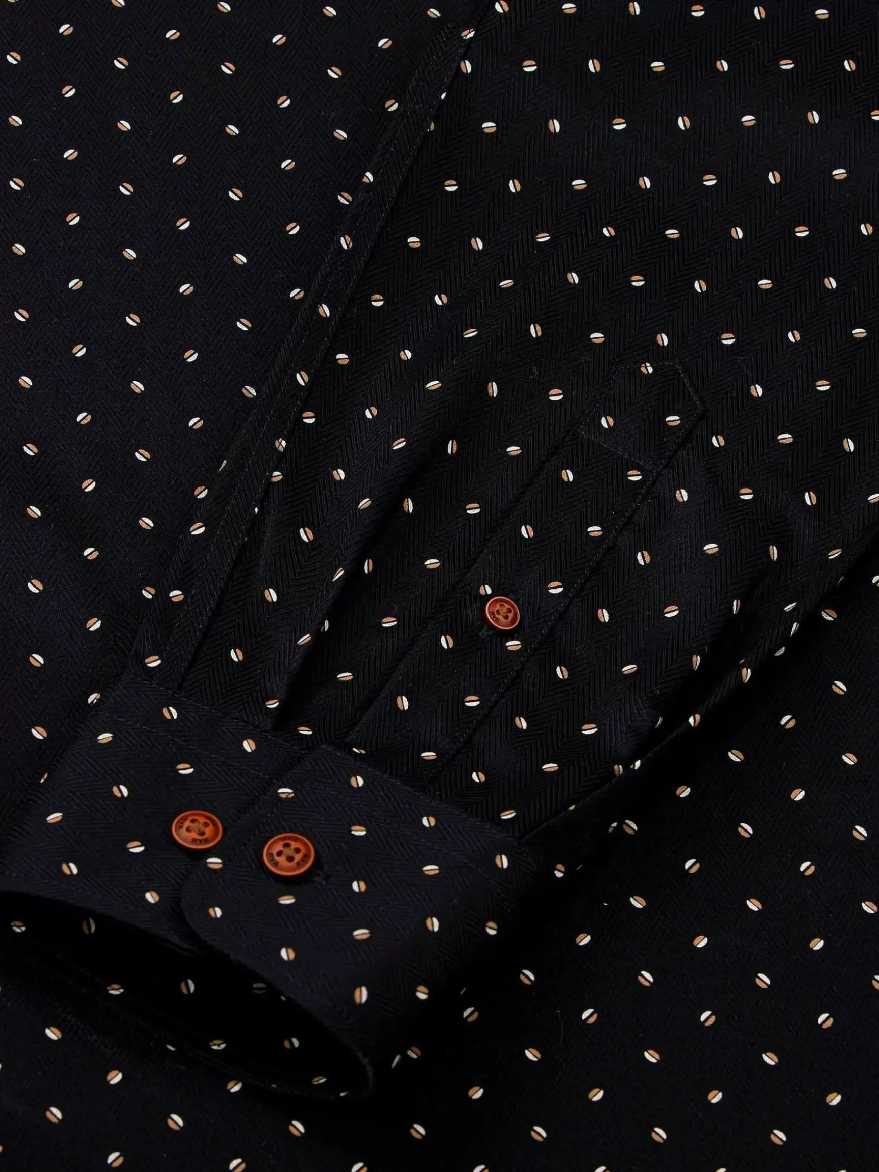 Verdantia Coffee Bean Pattern Black Overhemd Lange Mouw