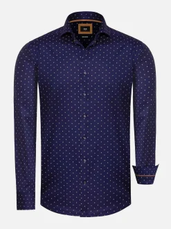 Verdantia Coffee Bean Pattern Navy Overhemd Lange Mouw